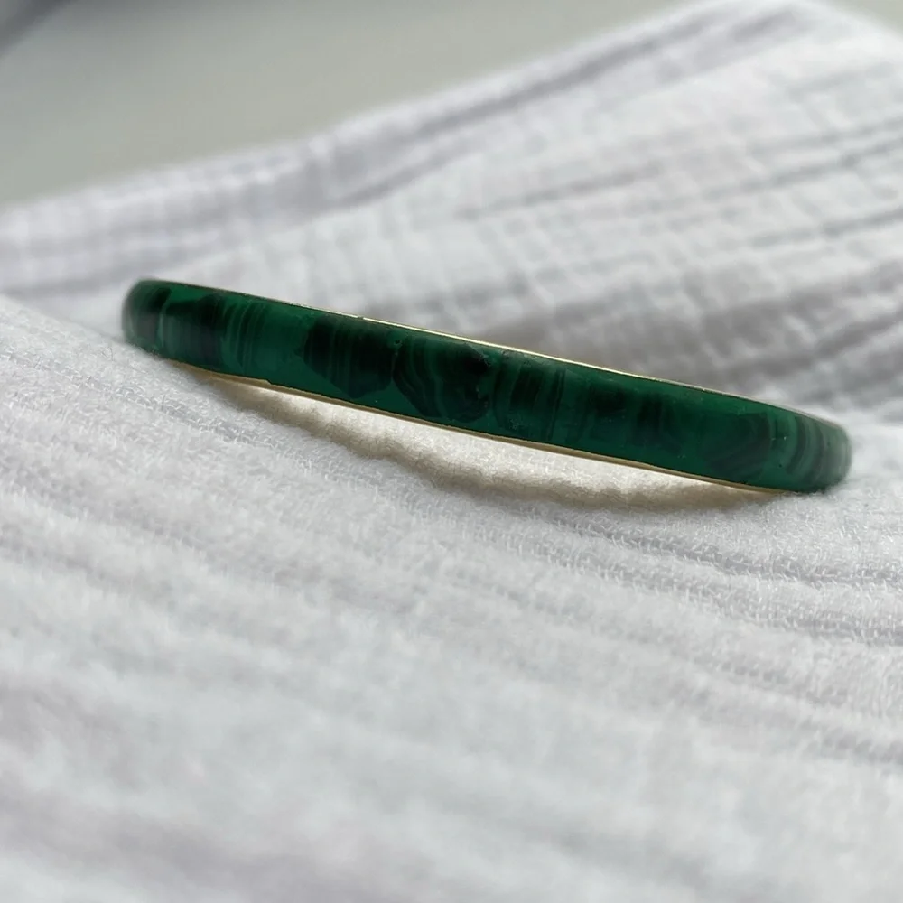 Malachite Brass Bangle Green Vintage Gold‎ Bracelet - Picture 3 of 17